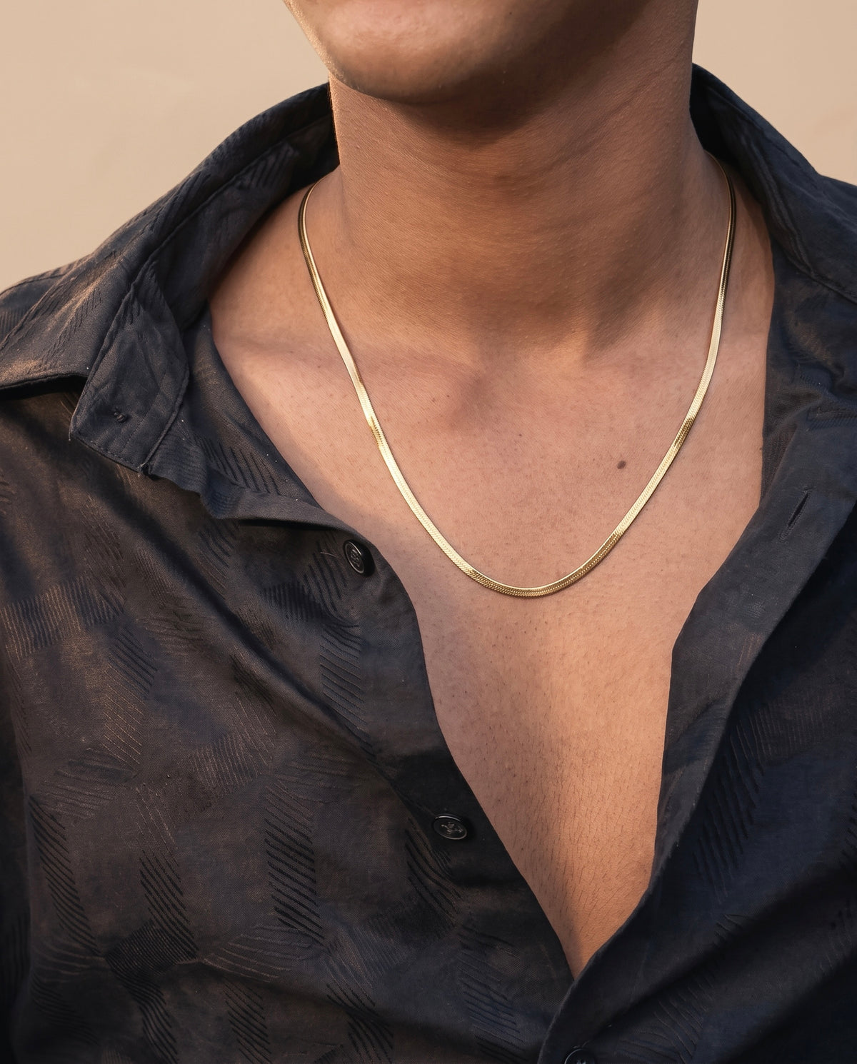 18K Gold Flat Herringbone Chain Necklace | Sleek Unisex Snake Chain